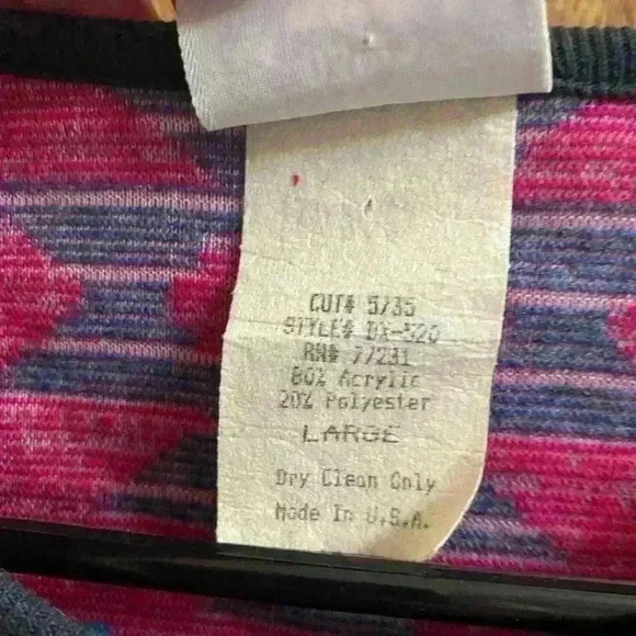 Vtg 80s David Wayne Neon Pink Aztec Southwest Print Cropped Fleece Cardigan Sz L - Picture 5 of 9